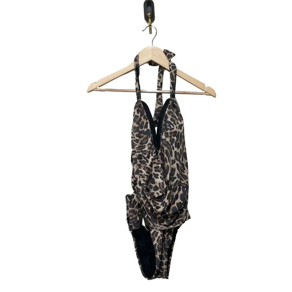 BAR III Women's Animal-Print Cowlneck One-Piece Swimsuit Medium New‎ with Tags